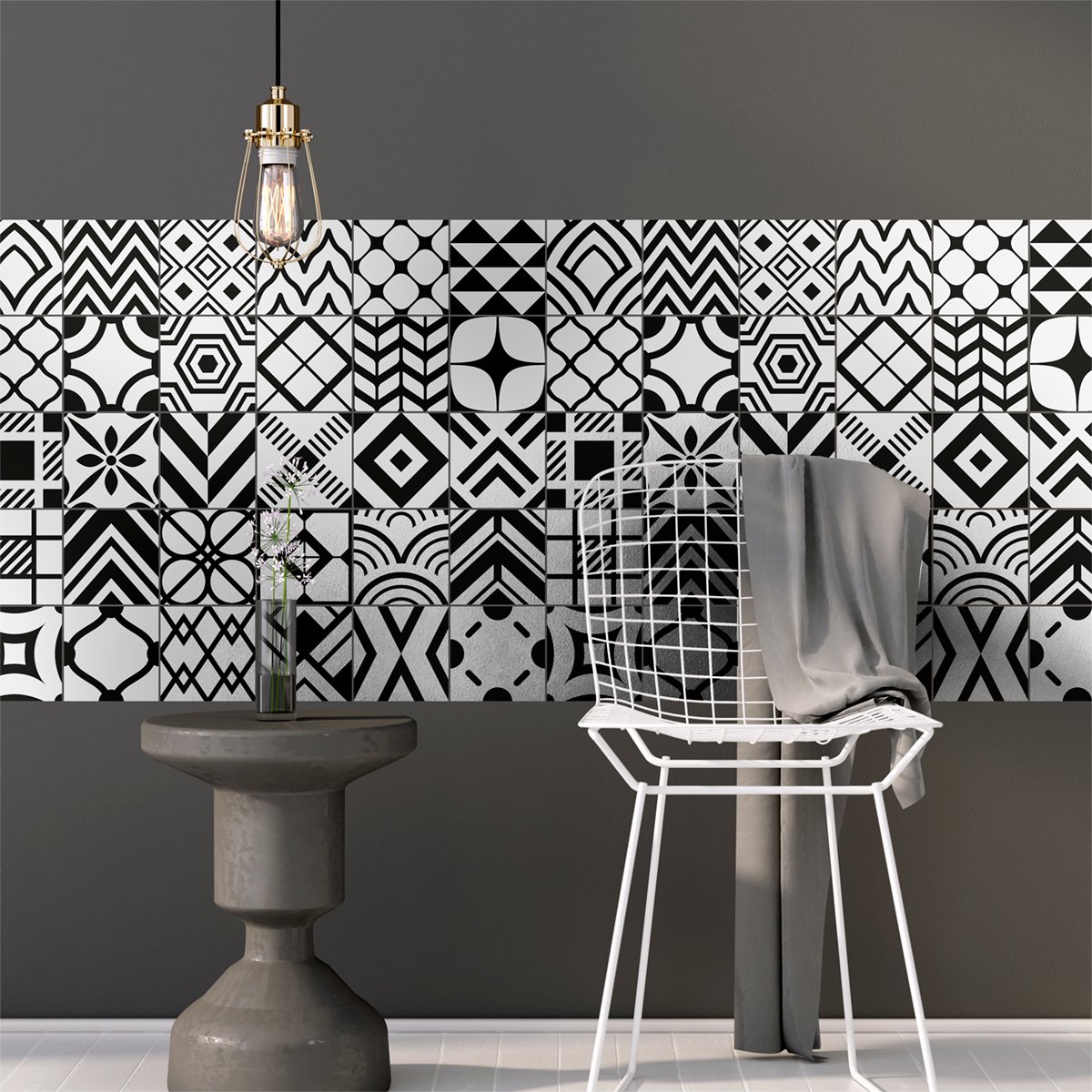 Ambiance Sticker Zelfklevende muurtegelstickers voor keuken en badkamer - 30 Scandinavische Glasgow tegelstickers - 30 stickers 10x10cm Multi color