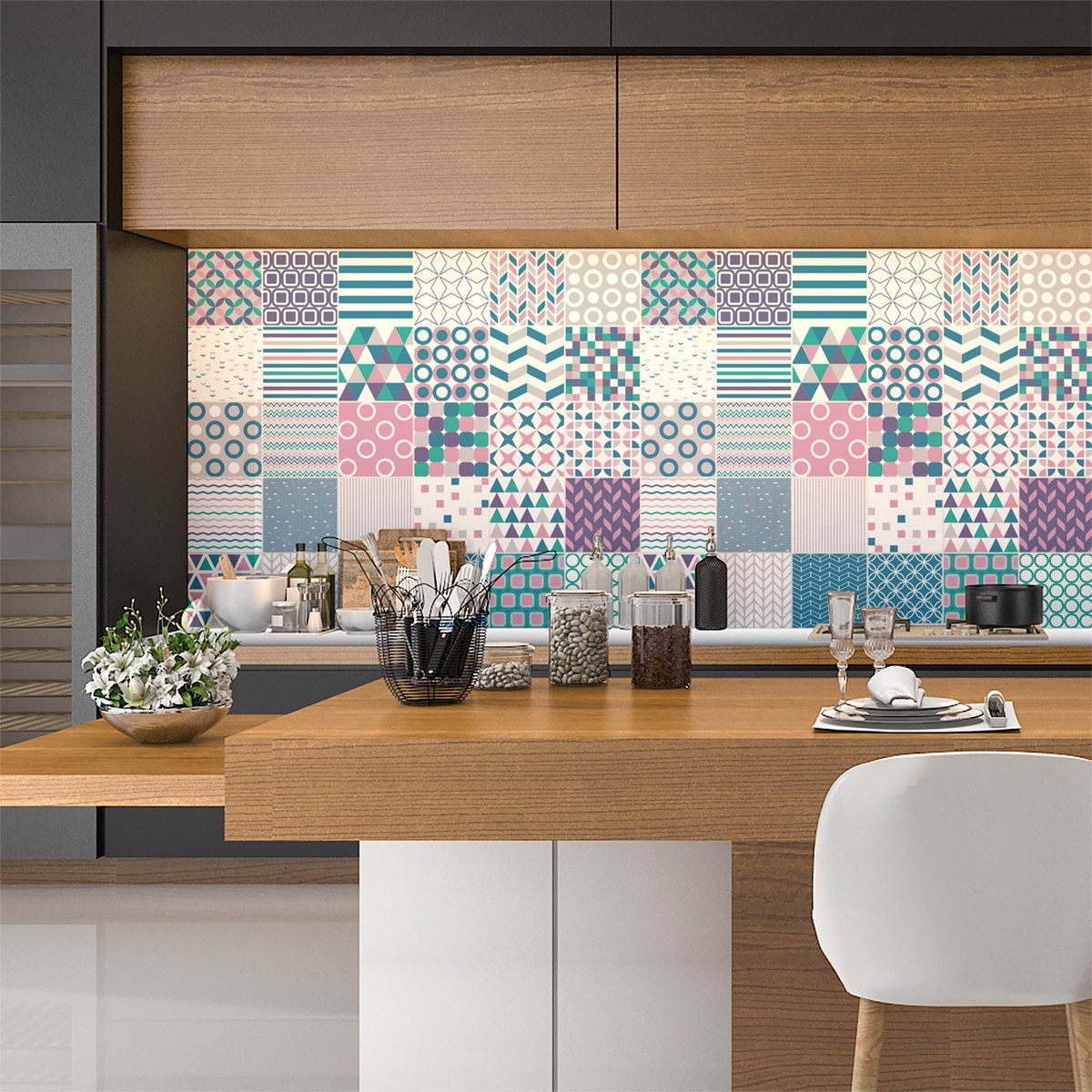 Ambiance Sticker Zelfklevende muurtegelstickers voor keuken en badkamer - 30 Scandinavische tegelstickers - 30 stickers 10x10cm Multi color