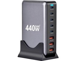GaN3 440W – USB‑C – USB-A – Snellader – Desktop Oplader – 100W PD Fast Charging – Voor Laptop & Smartphone