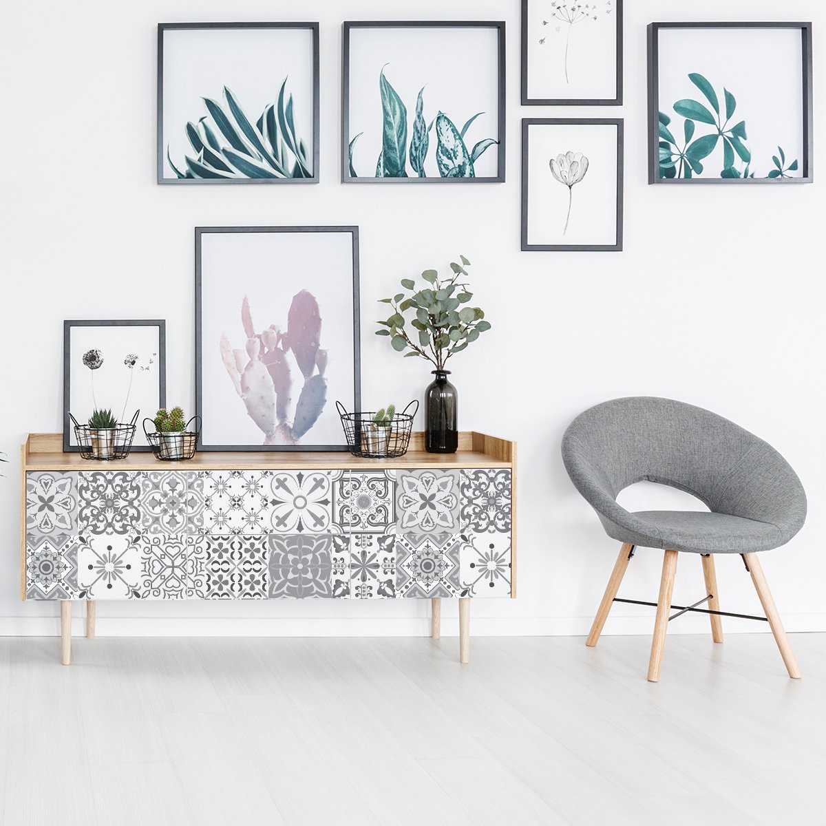 Ambiance Sticker Meubeldecoratiestickers - Zelfklevende stickers voor keuken en woonkamer - 24 meubelstickers met cementtegelmotief van CERENA - 24 stickers 10x10cm Multi color