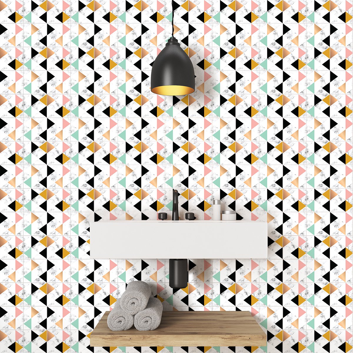 Ambiance Sticker Zelfklevende muurtegelstickers voor keuken en badkamer - 24 luxe cementtegelstickers met marmerlook - 24 stickers van 10x10 cm Multi color