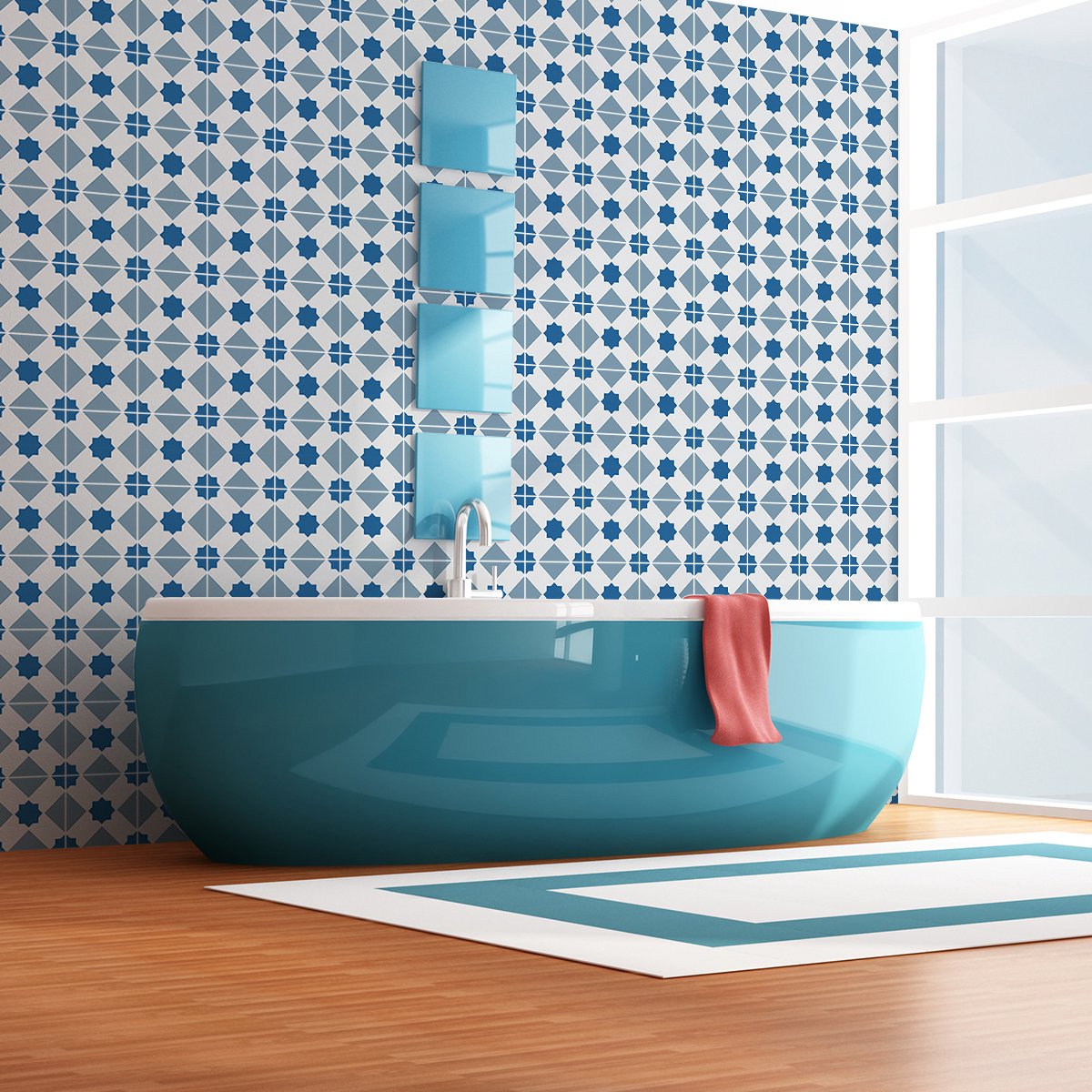 Ambiance Sticker Zelfklevende tegelmuurstickers voor keuken en badkamer - 60 cementtegelstickers, Azulejos-stijl, Lisela-design - 60 stickers, 20x20 cm Multi color