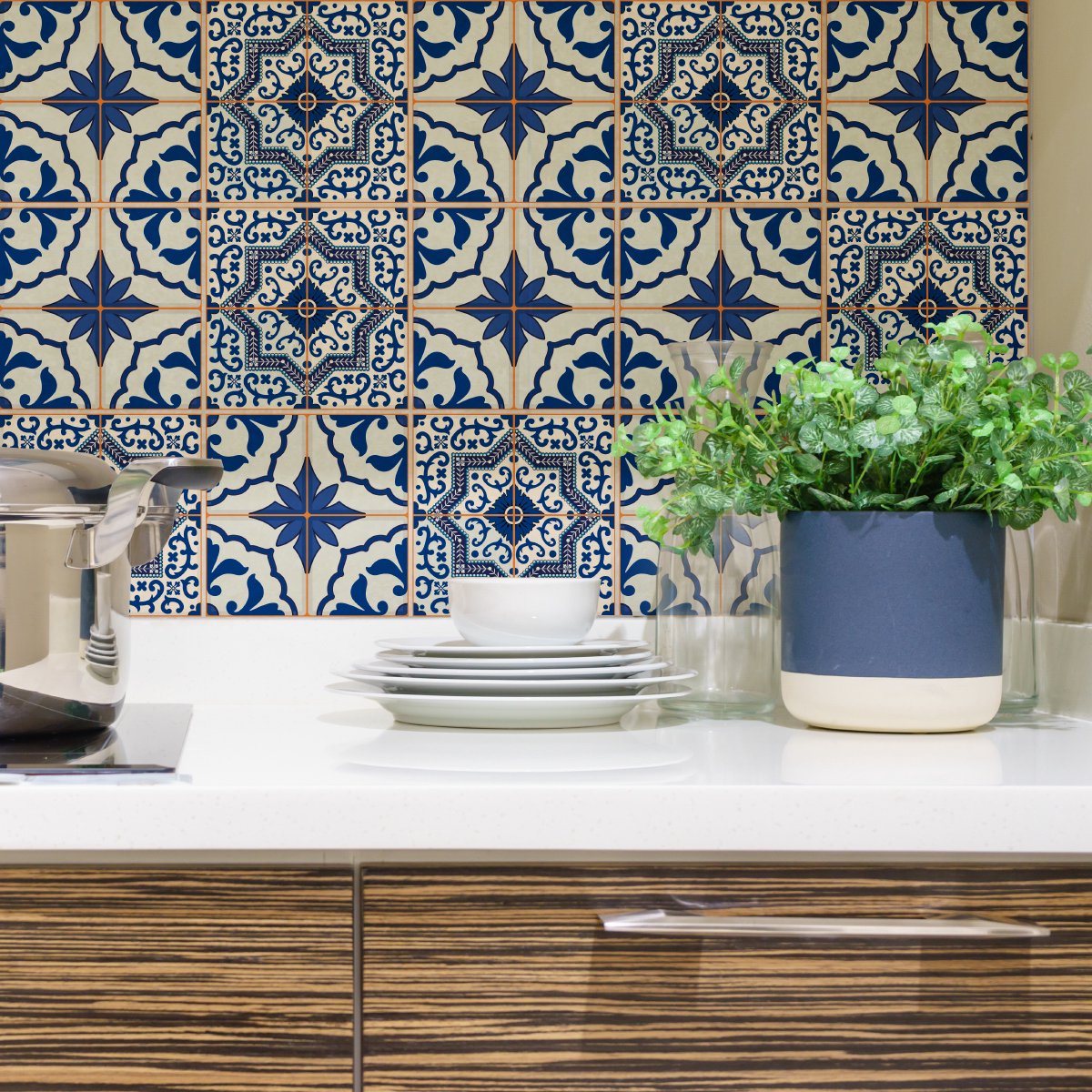 Ambiance Sticker Zelfklevende tegelmuurstickers voor keuken en badkamer - 9 Sergio Azulejos tegelstickers - 9 stickers van 15x15 cm Multi color
