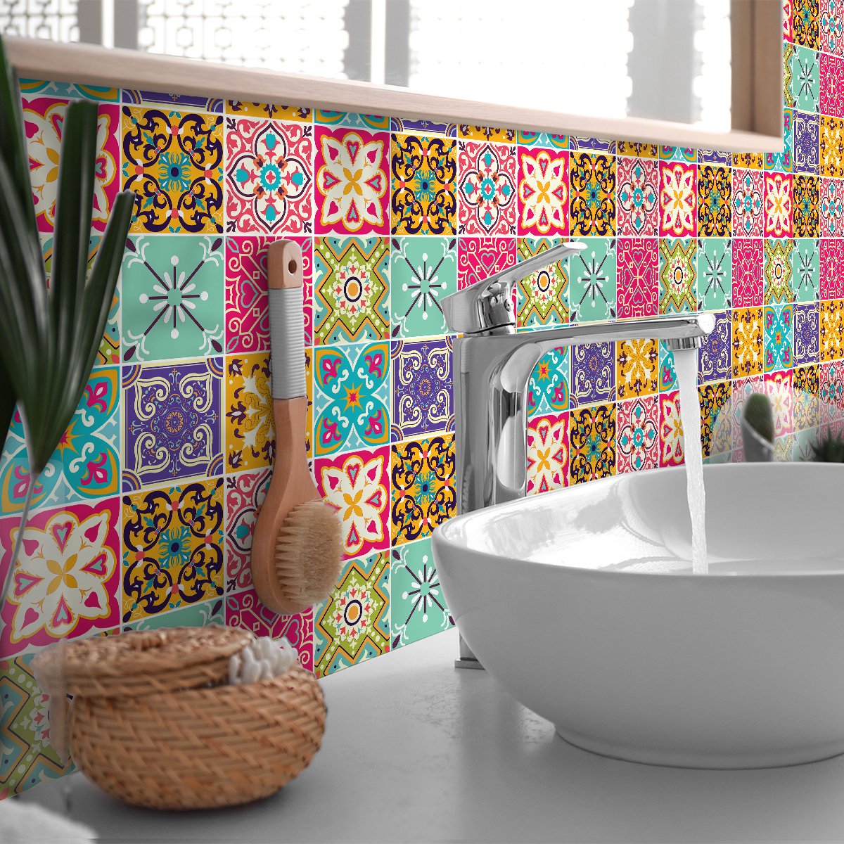 Ambiance Sticker Zelfklevende tegelmuurstickers voor keuken en badkamer - 9 GIMINIANO cementtegelstickers - 9 stickers 15x15cm Multi color