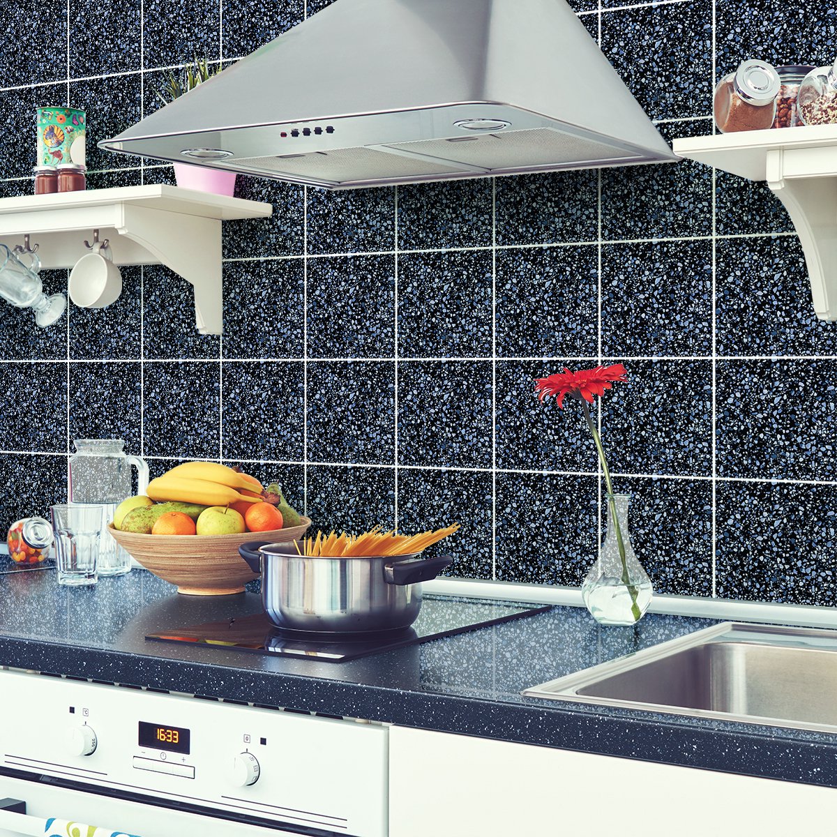 Ambiance Sticker Zelfklevende tegelmuurstickers voor keuken en badkamer - 60 terrazzo tegelstickers - 60 stickers 15x15cm Multi color