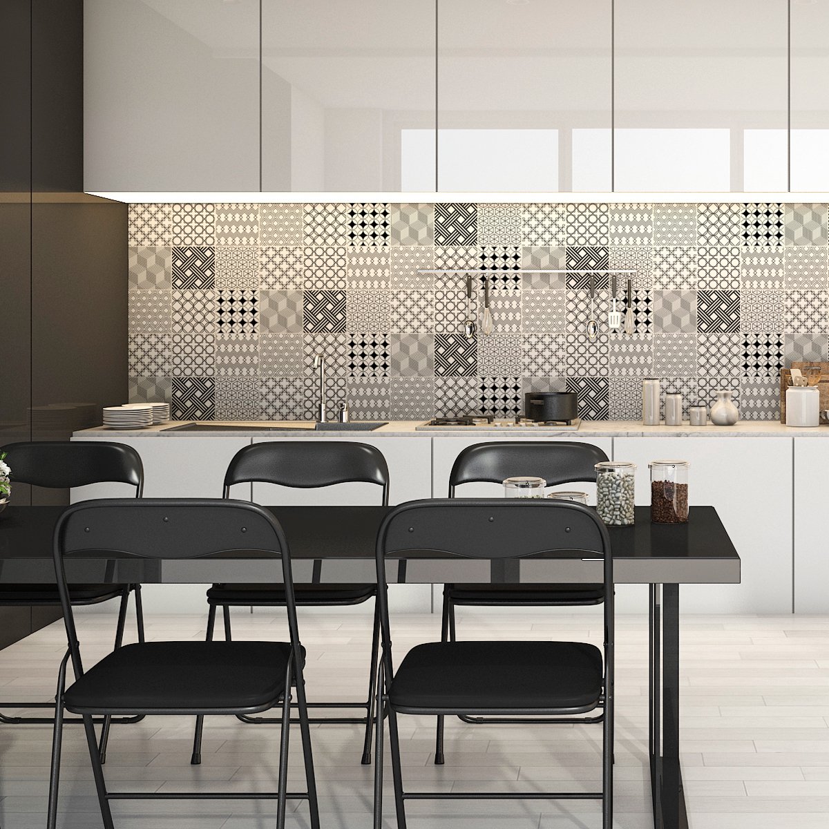 Ambiance Sticker Zelfklevende tegelmuurstickers voor keuken en badkamer - 9 Scandinavische/Deense cementtegelstickers - 9 stickers van 15x15 cm Multi color