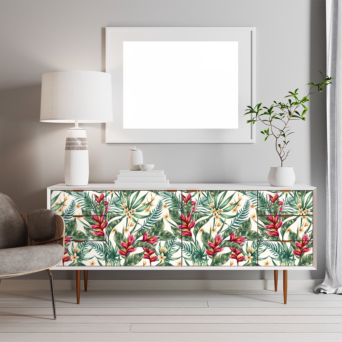 Ambiance Sticker Sticker met tropisch meubelmotief, ontwerp van Soacha, 40 x 60 cm Multi color