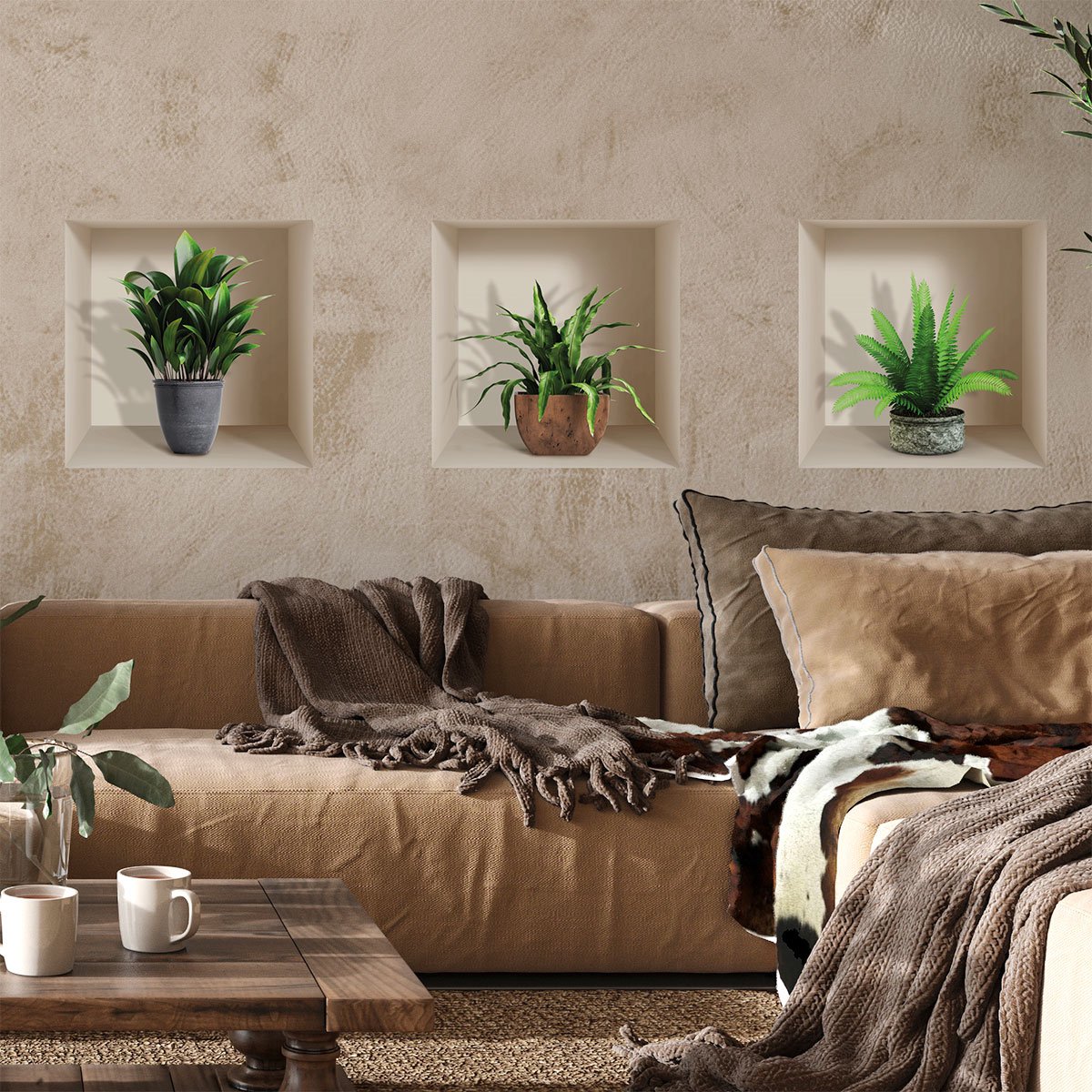 Ambiance Sticker 3D-effect stickers van tropische kamerplanten, 40 x 120 cm Multi color