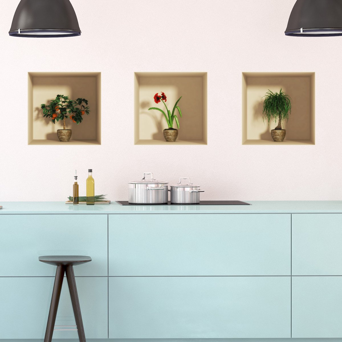 Ambiance Sticker 3D-sticker met mandarijnboom, bloem en plant, 30 x 90 cm Multi color