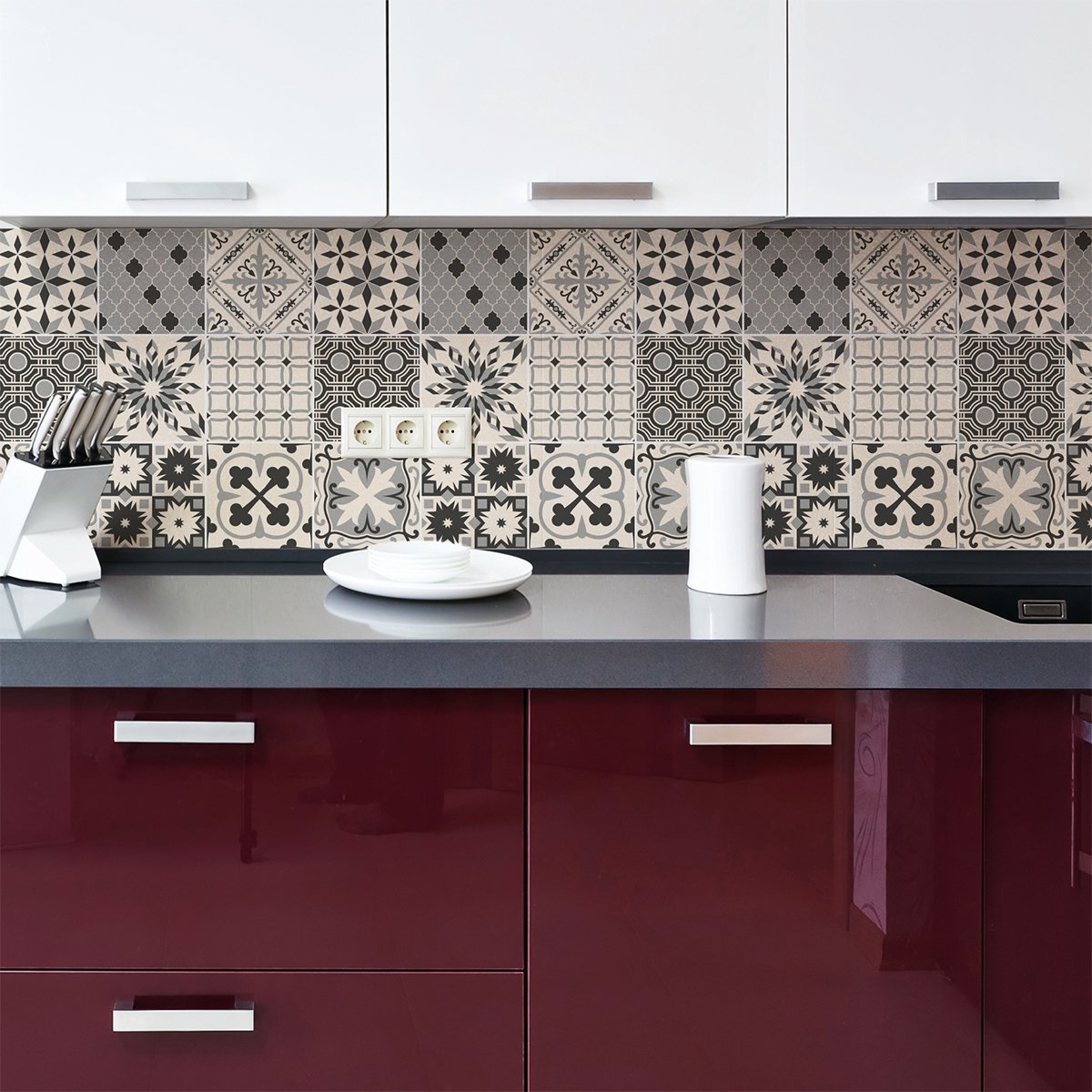 Ambiance Sticker Muurstickers - Zelfklevende tegelmuurstickers voor keuken en badkamer - 9 ivoorkleurige Azulejo tegelstickers - 9 stickers van 15x15 cm Multi color