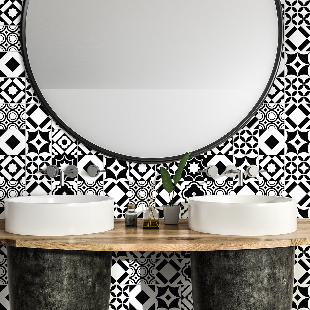 Ambiance Sticker Zelfklevende tegelmuurstickers voor keuken en badkamer - 24 Cristina Azulejos cementtegelstickers - 24 stickers, 20x20cm Multi color