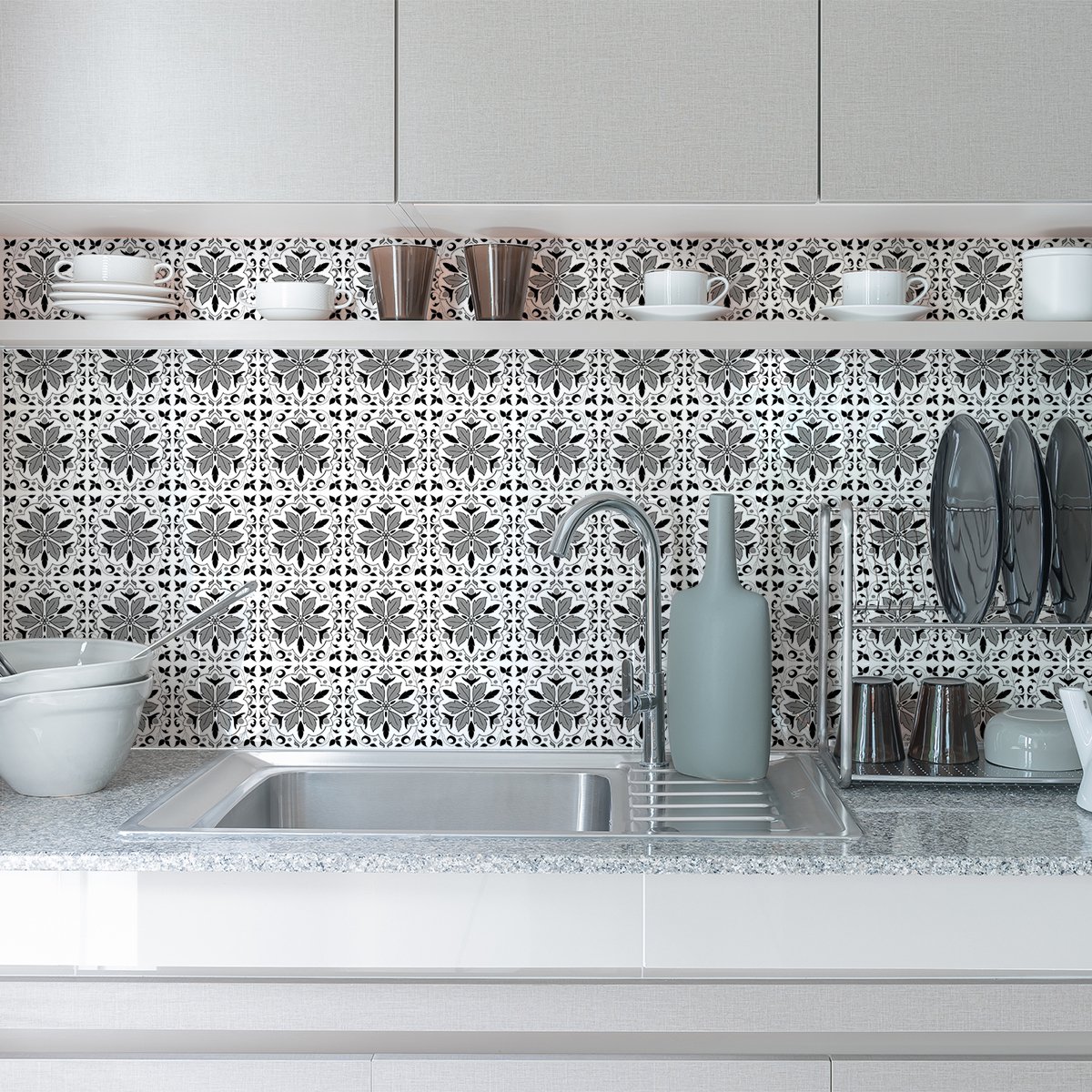 Ambiance Sticker Zelfklevende tegelmuurstickers voor keuken en badkamer - 24 cementtegelstickers, Azulejos Arina-stijl - 24 stickers, 20x20 cm Multi color