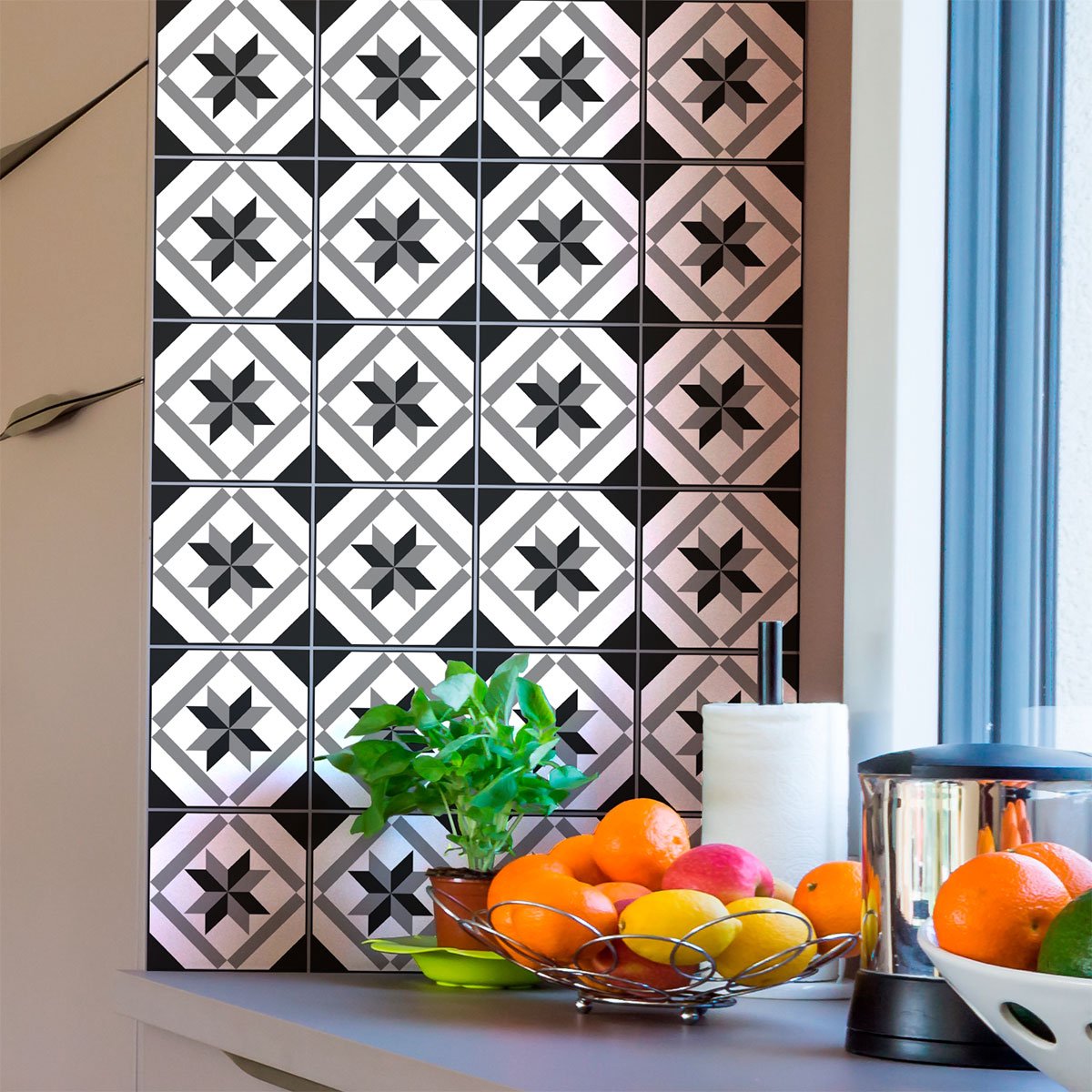 Ambiance Sticker Zelfklevende tegelmuurstickers voor keuken en badkamer - 24 cementtegelstickers, Azulejos Miguel-stijl - 24 stickers, 20x20 cm Multi color