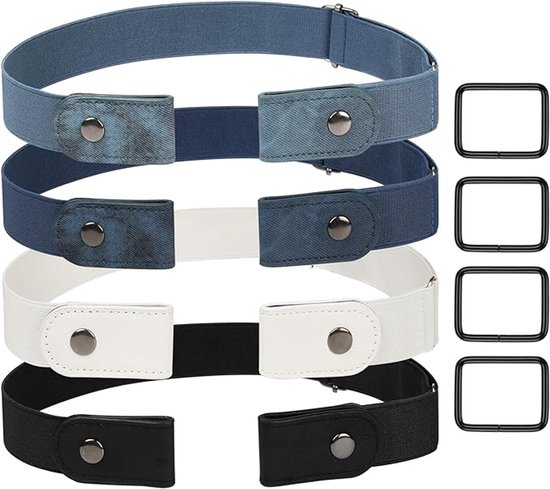 Gesploze Riem - 4 Stuks Gespvrije & Elastische Riem Voor Dames & Heren - Elastische Riem - Elastische Riem Zonder Gesp - 3cm Breed - Elastische Broekriem Zonder Gesp - Riem Zonder Gesp - Gespvrije Riem - Zwangerschapsriem - Riem Zonder Gaatjes