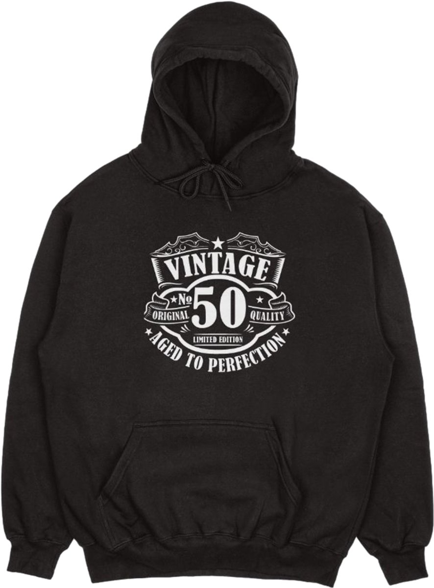 Vintage 50 Jaar Hoodie - Aged To Perfection - Verjaardag en feest cadeau - Cadeau tip - 50 jaar cadeau - 50 jaar abraham - 50 jaar - Trui - 1975 - Heren - Vader Cadeau - Maat S