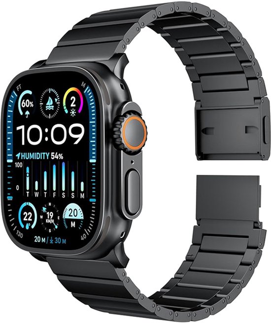 Bracelet de montre FFO2World en titane pour Apple Watch – Fermeture magnétique réglable – Zwart, élégant bracelet en titane pour homme – Compatible avec Apple Watch 42 mm (Série 10), 41 mm, 40 mm, 38 mm, Séries 10-1, Ultra 2 et 1, SE