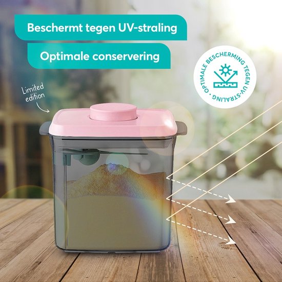 ANKOU 1700 Melkpoeder bewaarbus (UV-block/bescherming) kleur: roze - Melkpoeder doseerdoos - Babyvoeding opslag - Melkpoeder dispenser| Babyvoeding opslag |voorraad pot met vacuüm roze deksel inclusief maatschep (5gram poeder) van Merkloos — afbeelding 5