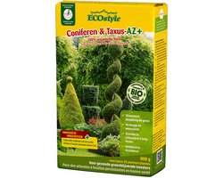 ECOstyle Coniferen & Taxus-AZ Organische Tuinmest - Sterke & Diepgroene Coniferen - 120 dagen Voeding - Gezonde & Groenblijvende Heesters - voor 25 Planten - 800 GR