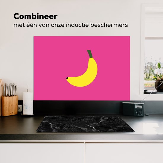 Crédence de Cuisinière en Aluminium 90x60 cm - Banane - Jaune - Fruit - Écran Pare-éclaboussures pour Plaque de Cuisson - Protection Murale