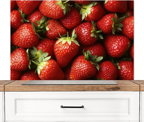 Crédence de Cuisinière en Aluminium 100x65 cm - Fraise - Fruit - Rouge - Écran Pare-éclaboussures pour Plaque de Cuisson - Protection Murale