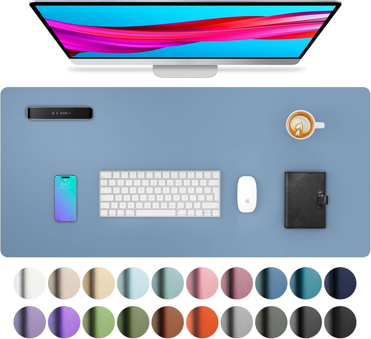 StayPowered PU-Lederen Bureau Mat - Stijlvolle Bescherming voor Je Werkplek - 80x40 cm - Waterdicht - Antislip Achterkant - Ruimte voor Laptop & Muis - Eenvoudige Reiniging - Duurzaam & Slijtvast - Blauw - Levering Sneller dan Aangegeven!