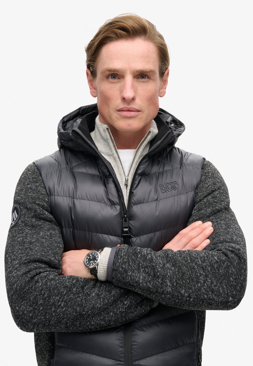 Superdry Gebreide Hybrid Storm jas met capuchon Heren Gewatteerde jassen Dark Charcoal Marl