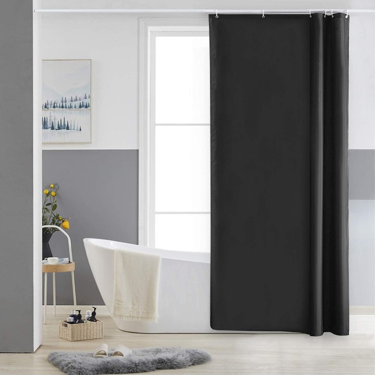 Smal douchegordijn voor hoekdouche en klein bad - polyester, schimmelbestendig, waterafstotend, zwart, 80 x 180 cm, inclusief douchegordijnringen
