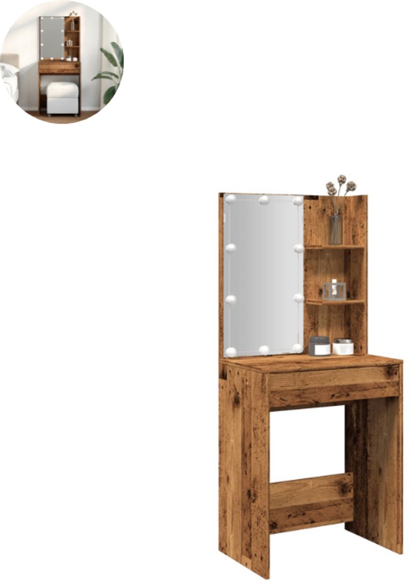 GranMaison Kaptafel met spiegel - Make up tafel - Make up - Toilettafel - Met lades - 60 x 40 x 140 cm - Oud Hout