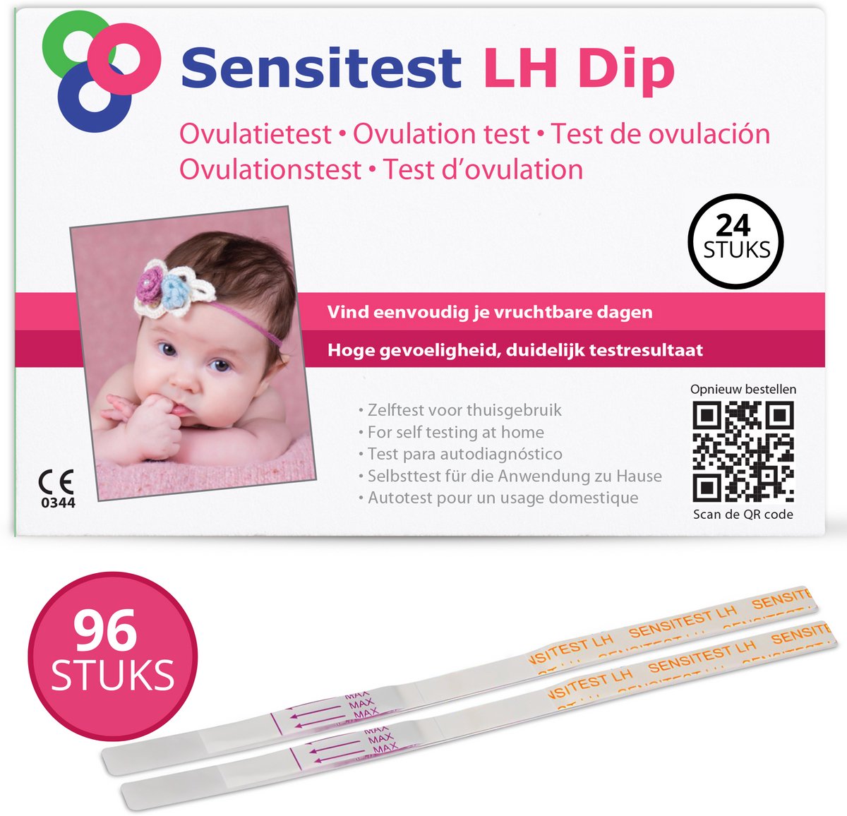 Sensitest Ovulatietest Dipstick – 96 stuks (4×24) – Vind je vruchtbare dagen – Uitslag in 5 minuten – Inclusief handleiding & ovulatiekalender