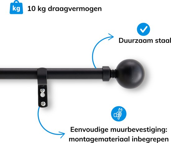 ACAZA Tringle à Rideau Longue - Tringle à Rideau Extensible - Tringle de 240- 360 cm - Zwart