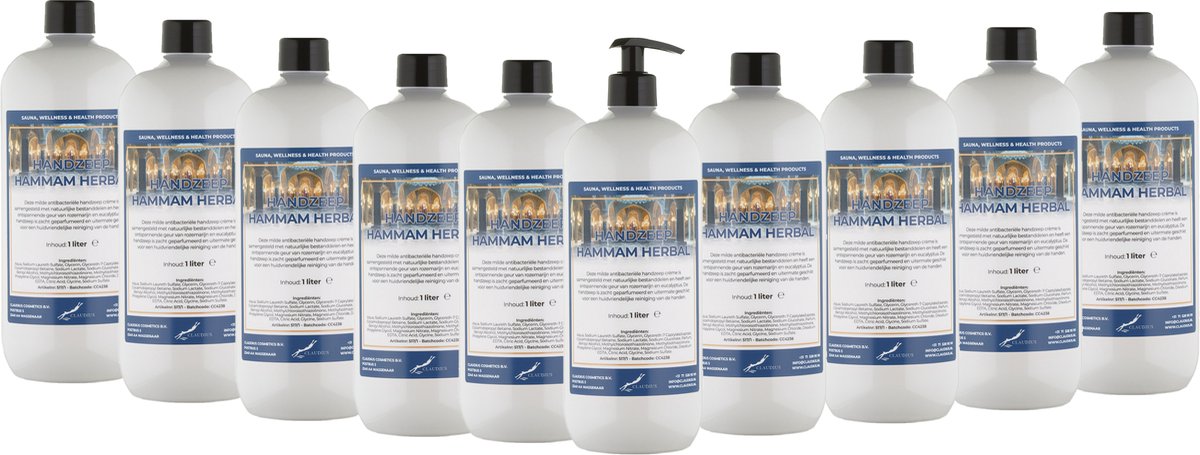Handzeep Hammam Herbal 1 liter - met gratis pomp - set van 10 stuks - Voordeelverpakking