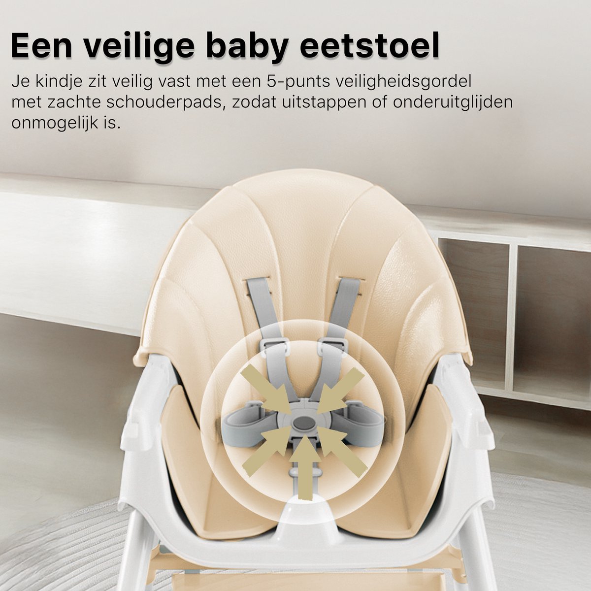 Phreeze Kinderstoel - Inklapbaar - Meegroeistoel 6 t/m 72 maanden - Afneembare Wielen - Eetstoel Baby & Peuter - Ook als Loopstoel, Wipstoel, Babystoel aan tafel / voor eten / thuis - Beige – foto 7