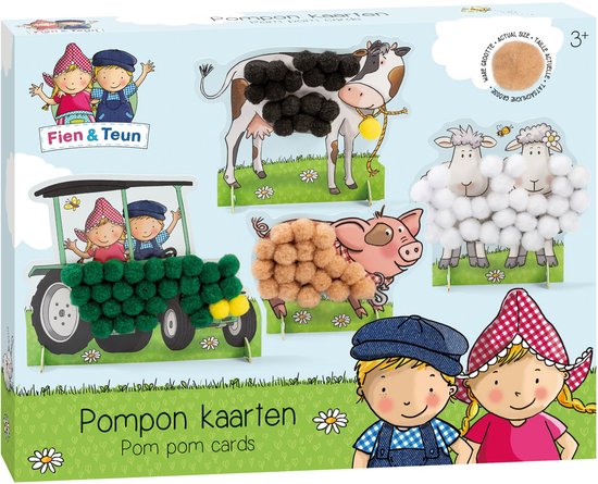 Fien & Teun knutselen - pompom plakken - knutselset boerderijdieren - creatief speelgoed, peuter, kleuter - vanaf 3 jaar - Bambolino Toys