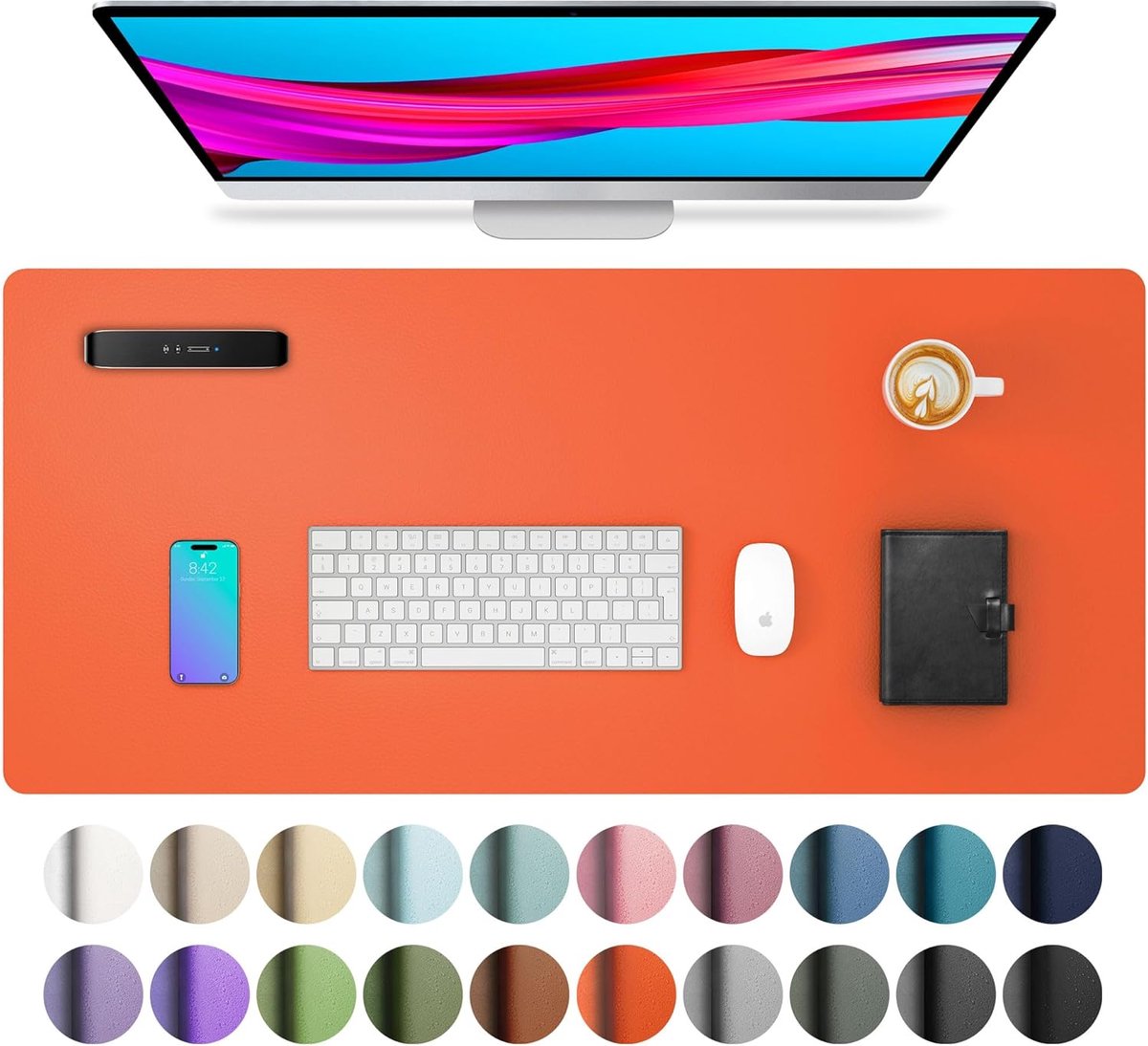StayPowered PU-Lederen Bureau Mat - Stijlvolle Bescherming voor Je Werkplek - 80x40 cm - Waterdicht - Antislip Achterkant - Ruimte voor Laptop & Muis - Eenvoudig Schoon te Maken - Duurzaam & Slijtvast - Oranje - Levering Sneller dan Aangegeven!