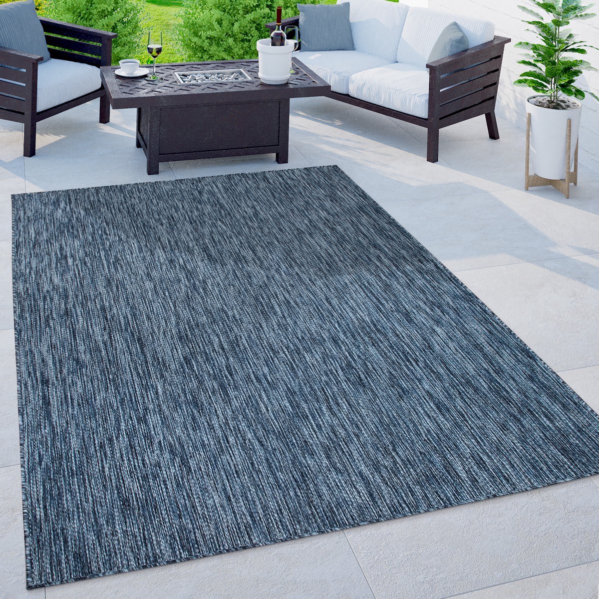 Flycarpets Veniro Effen Binnen en Buitenkleed Blauw - 200x280 cm - Laagpolig Vloerkleed Buiten - Tuinkleed / Tuintapijt