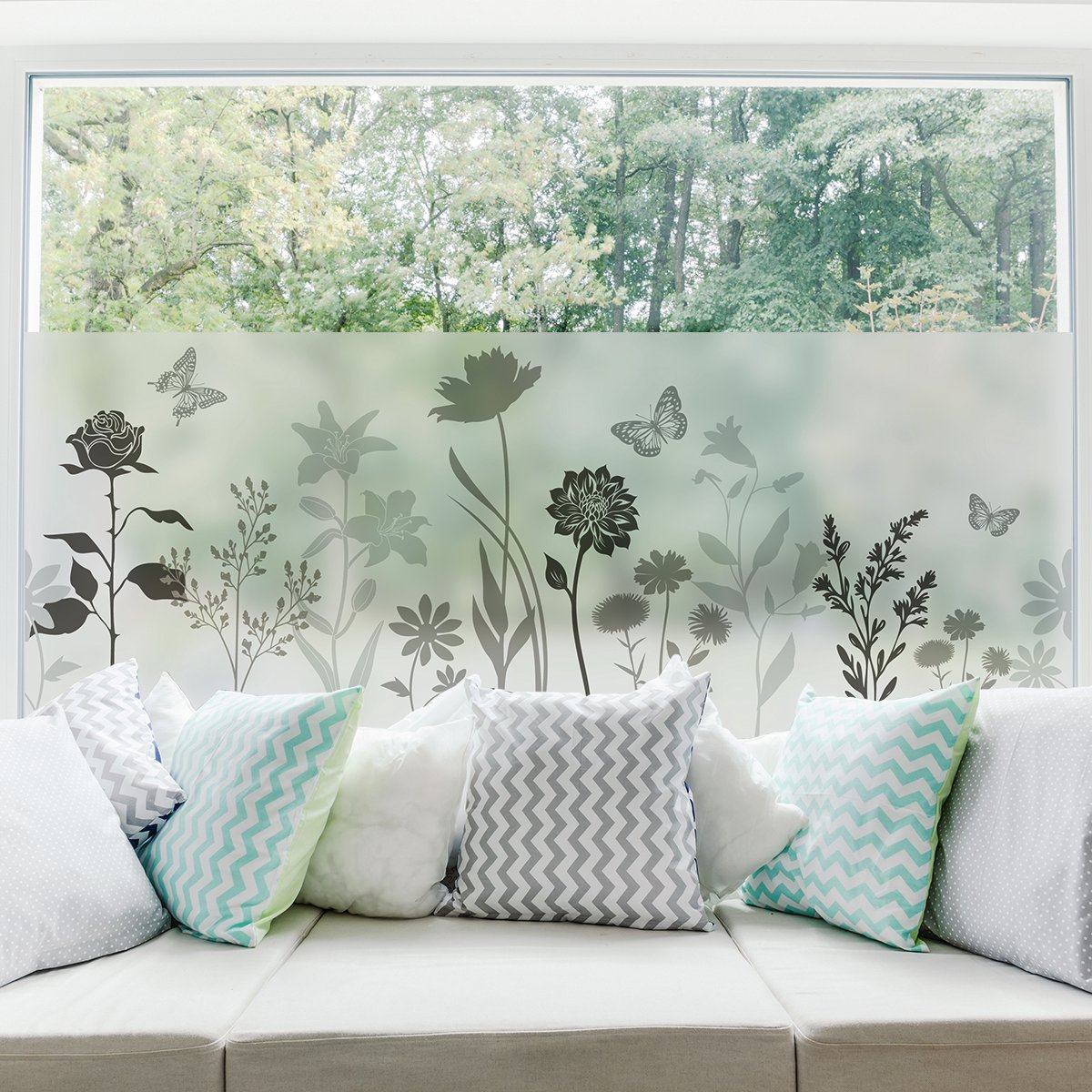 Privacy raamfolie - Landelijke bloemen - Raam- en douchedeurstickers - 40x100cm