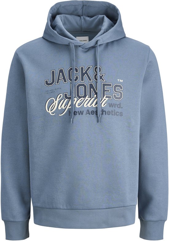 Sweat à capuche bleu clair avec inscription blanche 'JACK & JONES Superior New Aesthetics'.