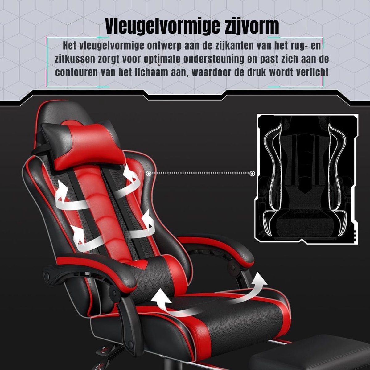 Zylo® Gaming Stoel met Massagefunctie en Voetsteun - Rood - afbeelding 3