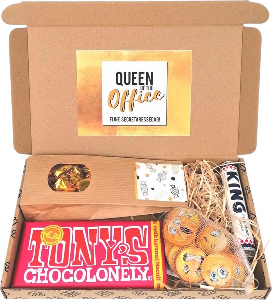 Secretaressedag cadeau - cadeautje secretaresse - brievenbus cadeau chocolade - Queen of the office / Fijne secretaressedag!
