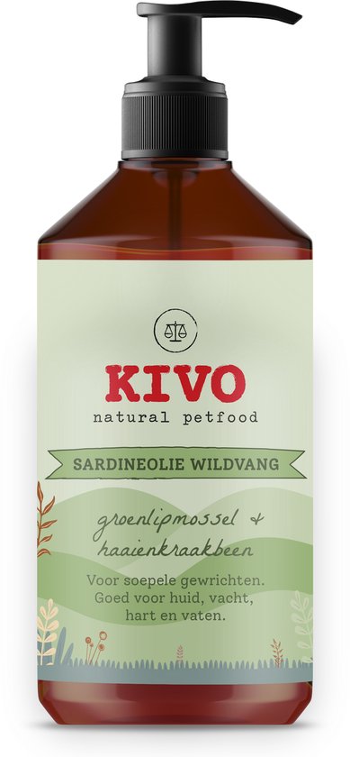 Kivo Petfood Supplement Sardineolie met Groenlipmossel & Haaienkraakbeen 1000 ml - Ondersteuning gewrichten & bot