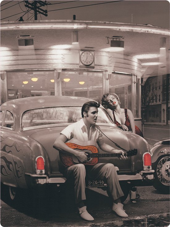 Signs USA - retro wandbord - dibond - Elvis Presley & Marilyn Monroe - Crossroads - 33 x 44 cm