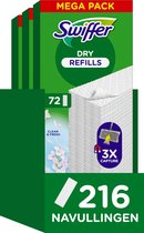 Swiffer Vloerreiniger Droge Vloerdoekjes - Schoon & Fris - Vloerwisser navullingen- 3 x 72 stuks