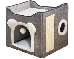 Rumy Katten Krabton - Kattenhuis met Krabpaal - Krabmeubel met 2 Verdiepingen - Krabton voor Katten - Kattenmeubel - Kattentoren 39x39x38cm