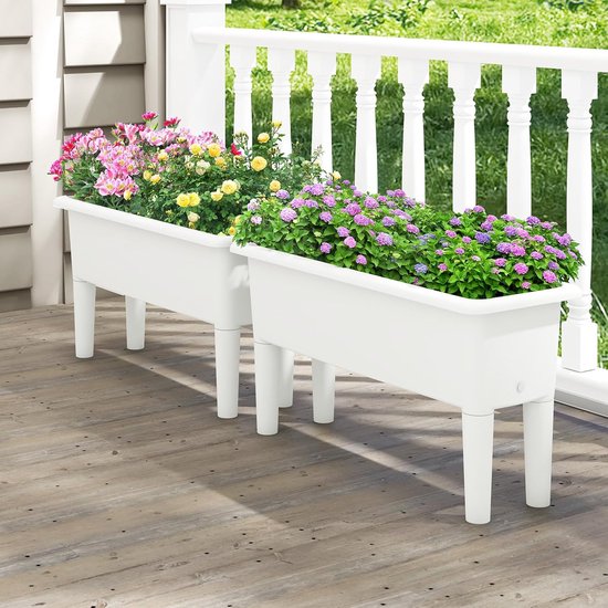 COSTWAY Verhoogd bloembed, tuinbed van kunststof, 29 liter, plantenbak met afneembare poten en drainagegat, zelfbewaterend, groentebed, kruidenbed voor balkon, tuin, terras, 80 x 30 x 40 cm (wit