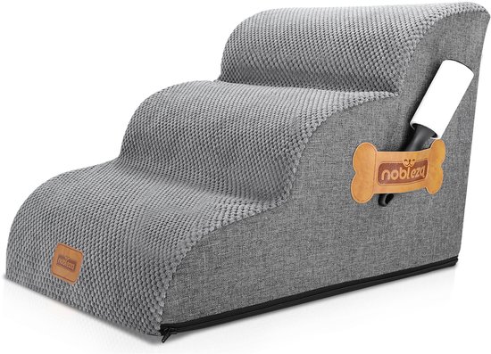 Nobleza Hondentrapje voor honden - 33D materiaal - Hondentrap - Honden opstapje - 3 treden - 40 x 57 x 40 - extra stevig en comfortabel - Grijs