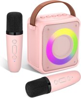 Sounix Draagbare Karaoke set - Incl. 2 draadloze karaoke microfoons - Bluetooth Speaker - Voor Volwassenen en Kinderen - Roze
