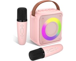foto van Sounix Draagbare Karaoke set - Incl. 2 draadloze karaoke microfoons - Bluetooth Speaker - Voor Volwassenen en Kinderen - Roze