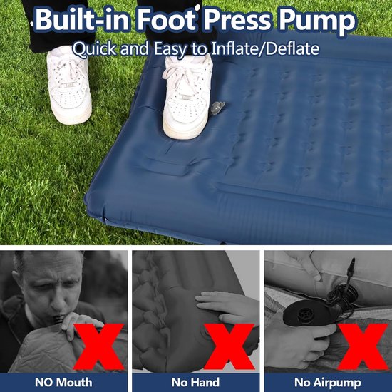 opblaasbare mat voor camping, zelfopblazend, outdoor, dik, waterdicht, zelfopblaasbaar, luchtbed met kussen, opvouwbaar, isolatiemat voor wandelen, reizen, strand, tent (blauw2) van Merkloos — afbeelding 4
