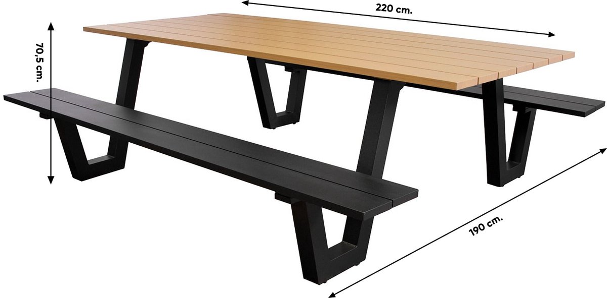 Sens-Line Lorenzo Picknicktafel 220cm - Bruin - Aluminium