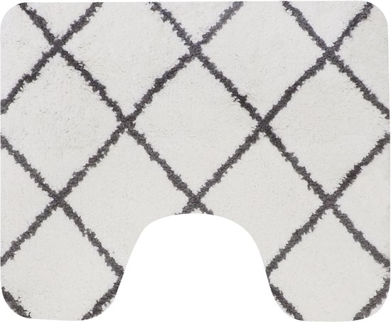 Witte toiletmat met donkergrijs ruitpatroon en een uitsparing voor de toiletpot.